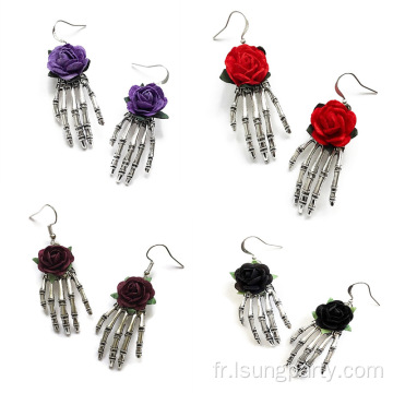 Boucles d&#39;oreilles de rose du crâne de la mode Halloween